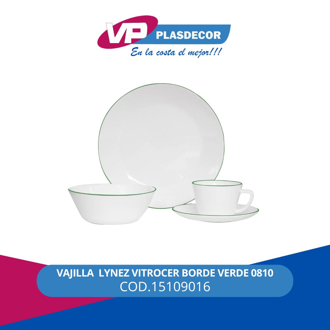 VAJILLA  LYNEZ VITROCER BORDE VERDE 0810