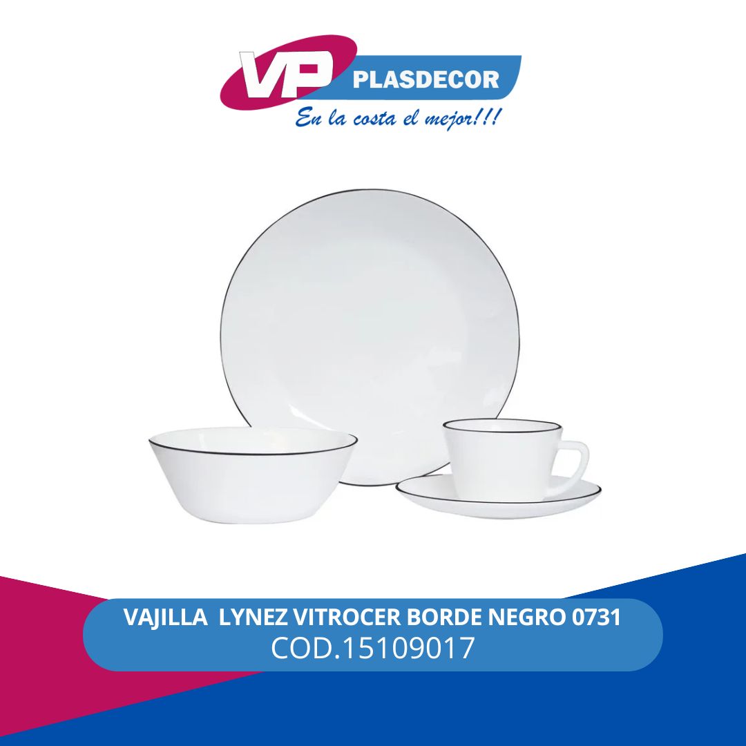 VAJILLA  LYNEZ VITROCER BORDE NEGRO 0731