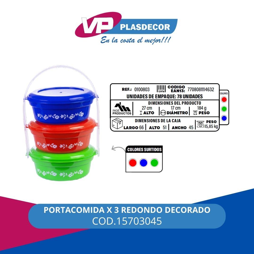 PORTACOMIDA X 3 REDONDO DECORADO INGEPRO - Referencia 15703045 en PLASDECOR Montería