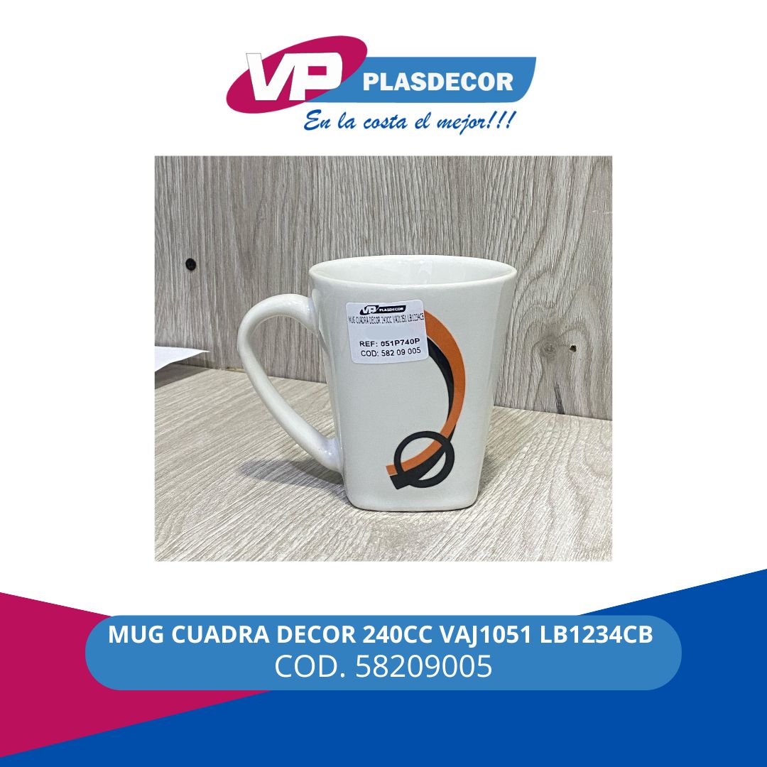 MUG CUADRA DECOR 240CC VAJ1051 LB1234CB - Referencia 58209005 en PLASDECOR Montería