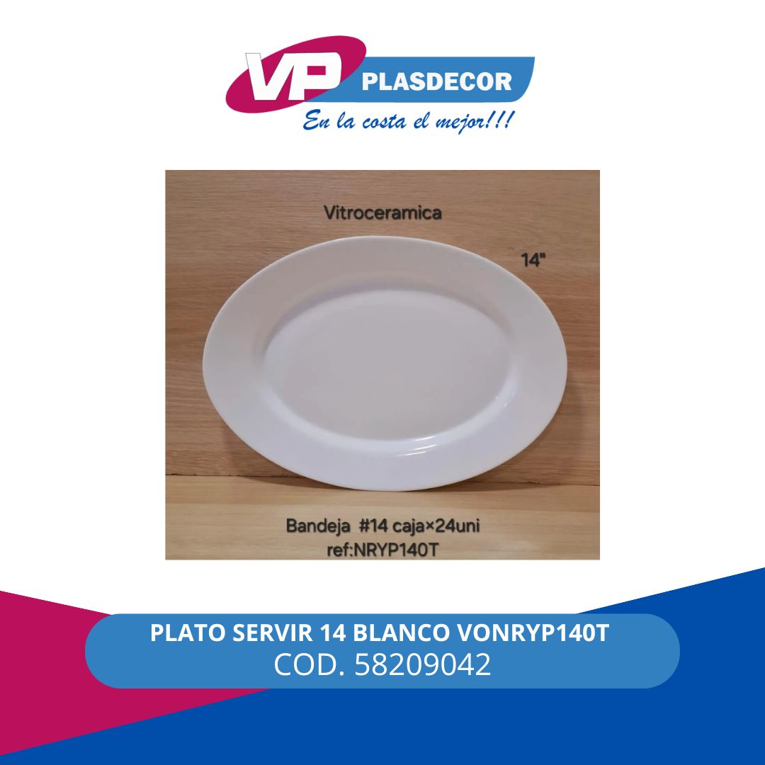PLATO SERVIR 14 BLANCO VONRYP140T DECORG - Referencia 58209042 en PLASDECOR Montería