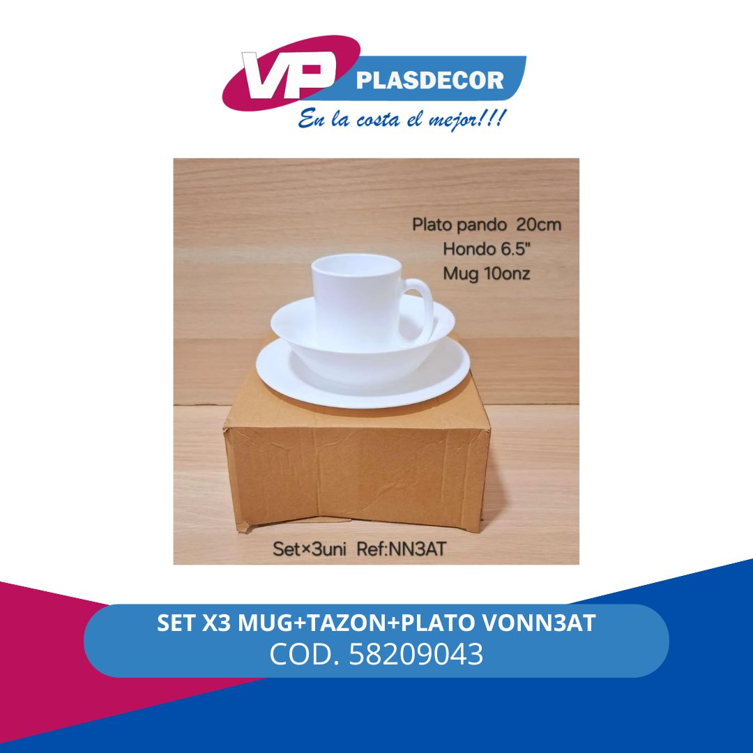SET X3 MUG+TAZON+PLATO VONN3AT DECORGLAS
